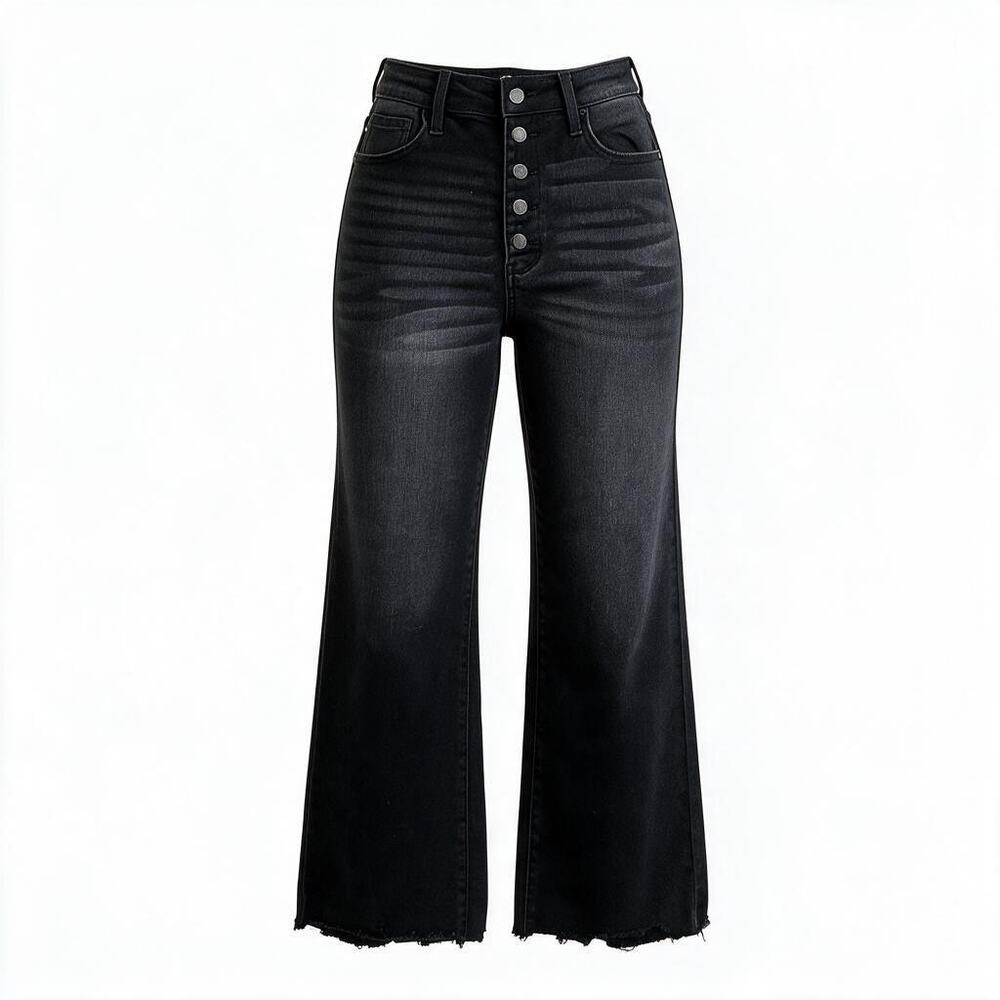 Judy Blue Women Black Wide Leg Crop High Waist Raw Hem Jeans Size 5/27 NWT